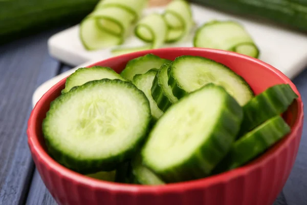 Bowl Pieces Fresh Cucumber Table Closeup — Stock Photo, Image