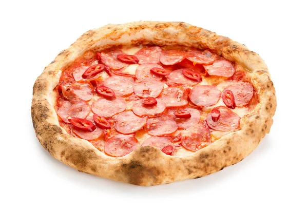 Läcker Pepperoni Pizza Vit Bakgrund — Stockfoto