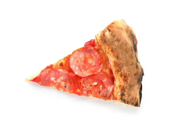 Krajíc Lahodné Pepperoni Pizza Bílém Pozadí — Stock fotografie