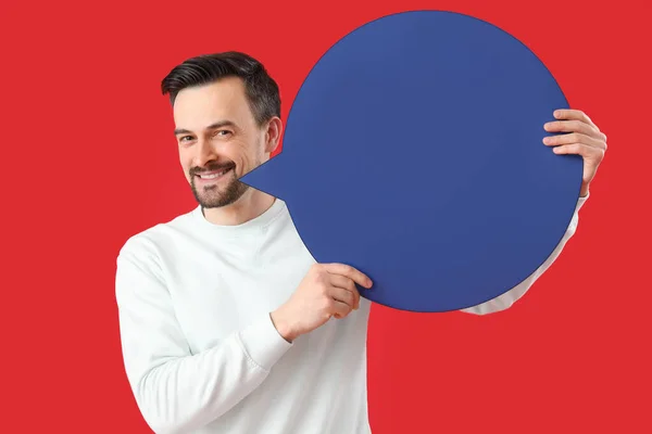 Handsome Man Blank Speech Bubble Red Background — Stock Photo, Image