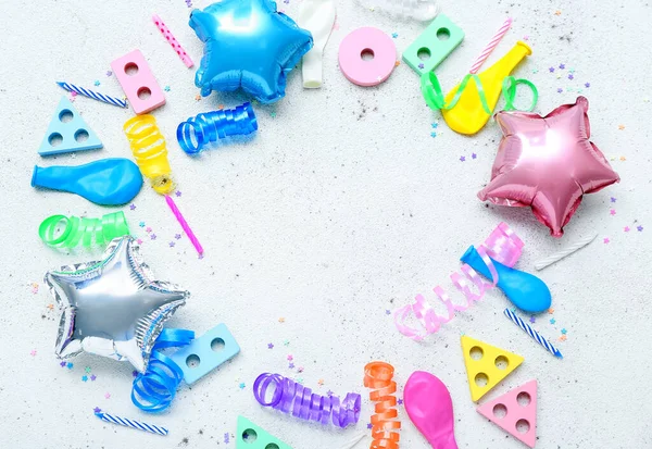 Frame Made Baby Toys Confetti White Background Children Day Celebration — Stock Photo, Image