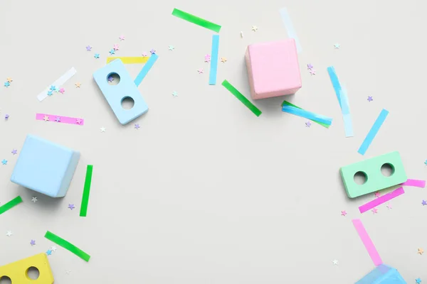 Cadre Blocs Bébé Confettis Sur Fond Beige Célébration Journée Des — Photo