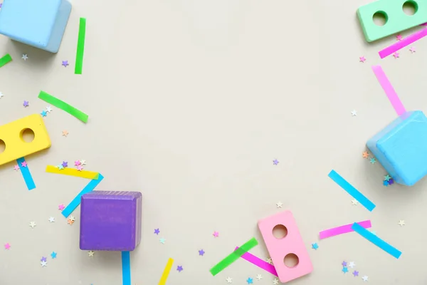 Frame Made Baby Blocks Confetti Beige Background Children Day Celebration — Stock Photo, Image
