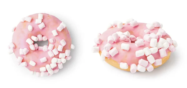 Donuts Sucrés Avec Guimauves Sur Fond Blanc — Photo