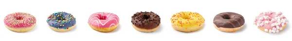 Conjunto Donuts Doces Fundo Branco — Fotografia de Stock