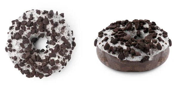 Sweet chocolate donuts on white background