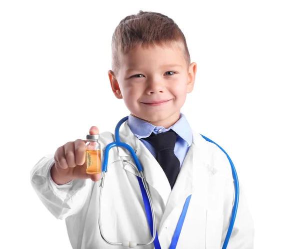 Cute Little Doctor Vaccine White Background — Stock Photo, Image