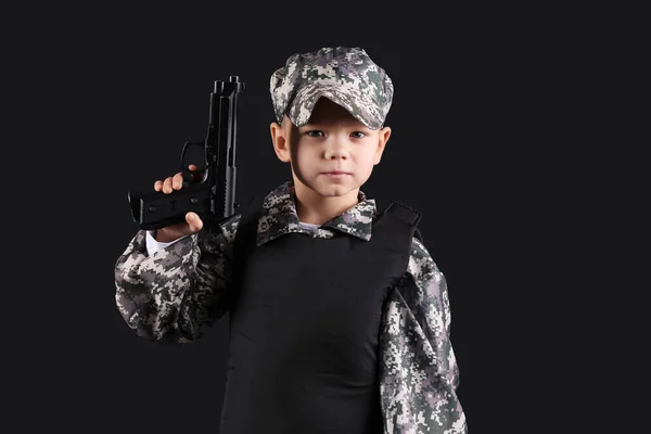 Cute Little Soldier Gun Black Background — Stockfoto