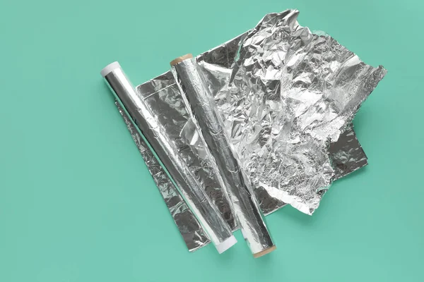 Rolls Aluminium Foil Color Background — Stockfoto
