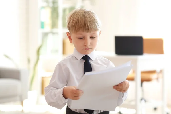 Funny Little Businessman Documents Office — Stock Photo, Image