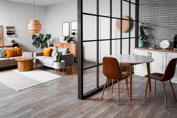 Interior Studio Apartment Sofas Dining Table — Stock Photo, Image