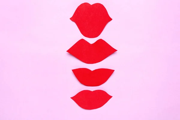 Red Paper Lips Pink Background — Stock Photo, Image
