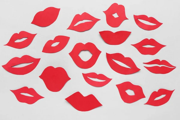 Rode Papieren Lippen Lichte Ondergrond — Stockfoto