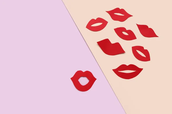 Rode Papieren Lippen Kleur Achtergrond — Stockfoto
