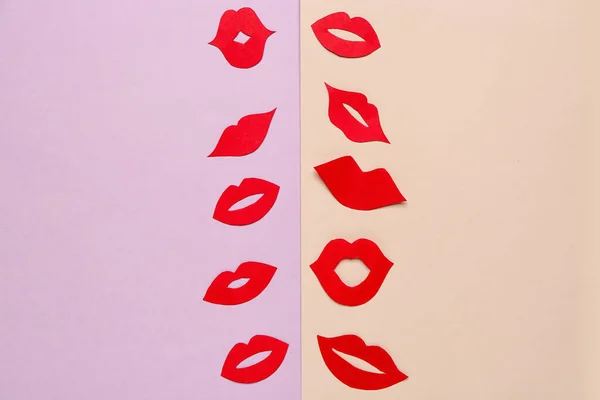 Lèvres Papier Rouge Sur Fond Couleur — Photo