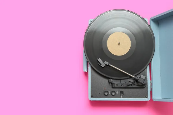 Record Player Vinyl Disk Pink Background — Stock Photo, Image