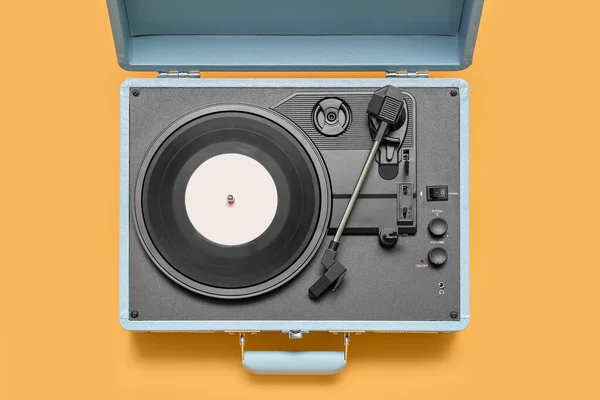 Record Player Vinyl Disk Yellow Background — Stock Photo, Image