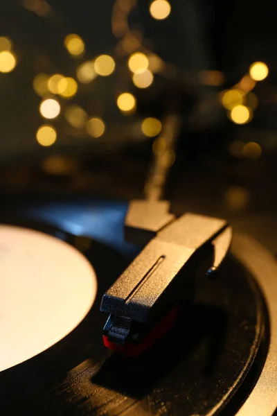 Record Player Vinyl Disk Glowing Lights Closeup — Stock Photo, Image