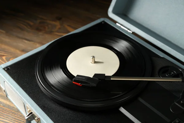Record Player Vinyl Disk Dark Wooden Background Closeup — Stock Photo, Image