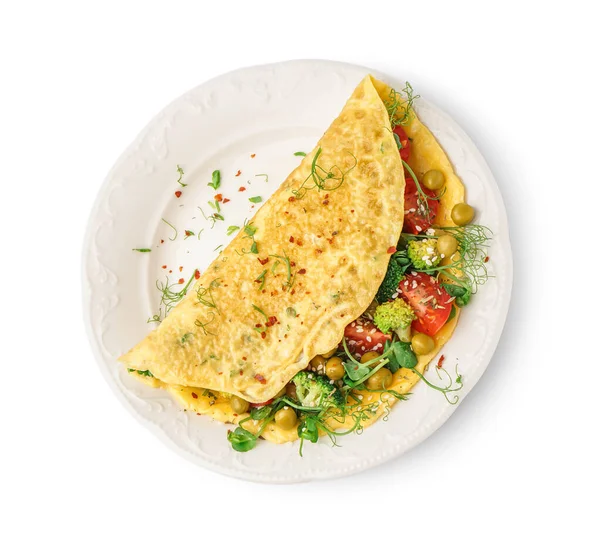 Omelette Savoureuse Aux Légumes Sur Fond Blanc — Photo