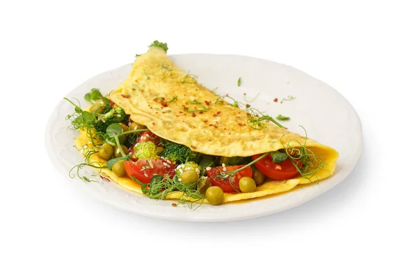 Tasty Omelet Vegetables White Background — Stock Photo, Image