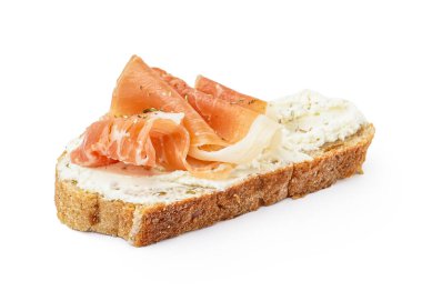 Beyaz arka planda jamonlu lezzetli bruschetta