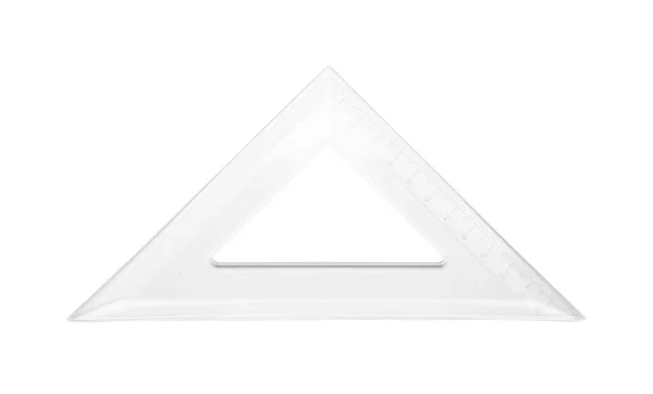 Régua Plástica Transparente Triângulo Fundo Branco — Fotografia de Stock