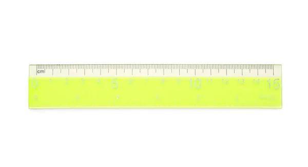 Gelbes Lineal Aus Kunststoff Auf Weißem Hintergrund — Stockfoto