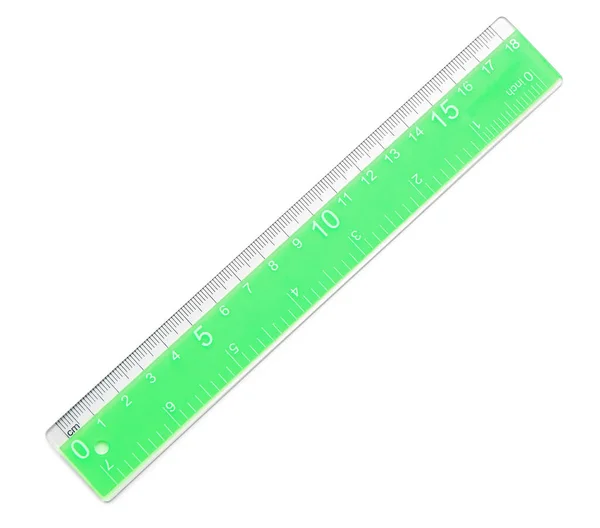 Green Plastic Ruler White Background — Stock Photo, Image