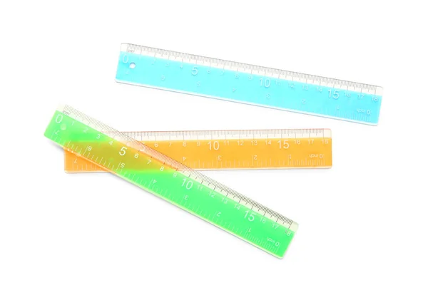 Colorful Plastic Rulers White Background — Stock Photo, Image