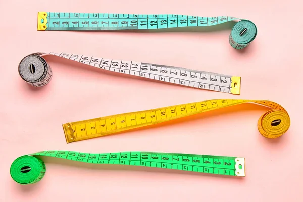 Colorful Measuring Tapes Pink Background — Stock Photo, Image