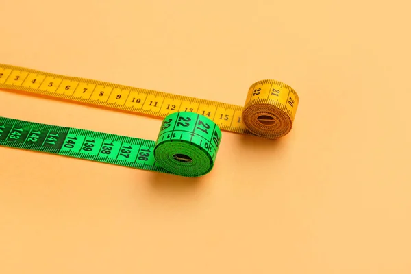 Orange Green Measuring Tape Color Background — Stock Photo, Image