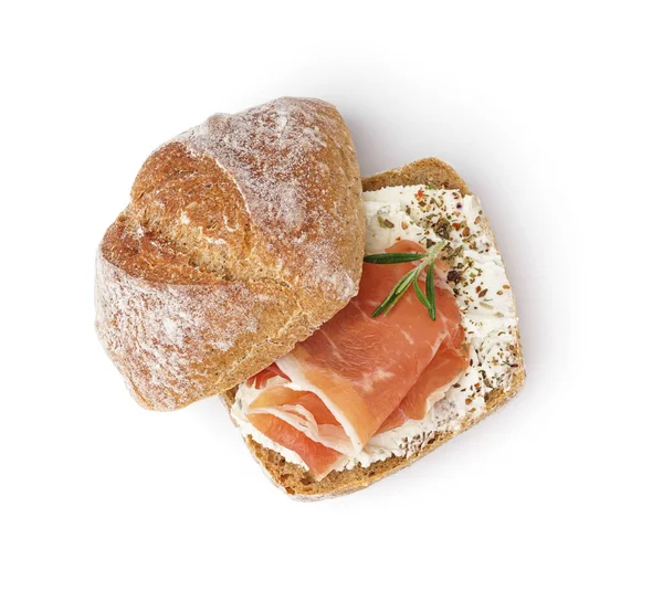 Lekkere Sandwich Met Jamon Witte Achtergrond — Stockfoto