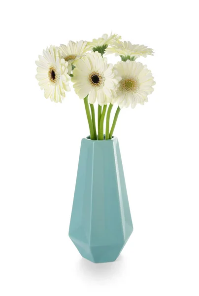 Vase Gerbera Flowers White Background — Stock Photo, Image