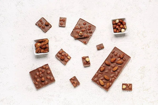 Sweet Tasty Chocolate Nuts Light Background — Stock Photo, Image
