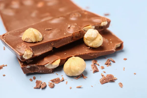 Sweet Tasty Chocolate Nuts Light Background Closeup — Stock Photo, Image
