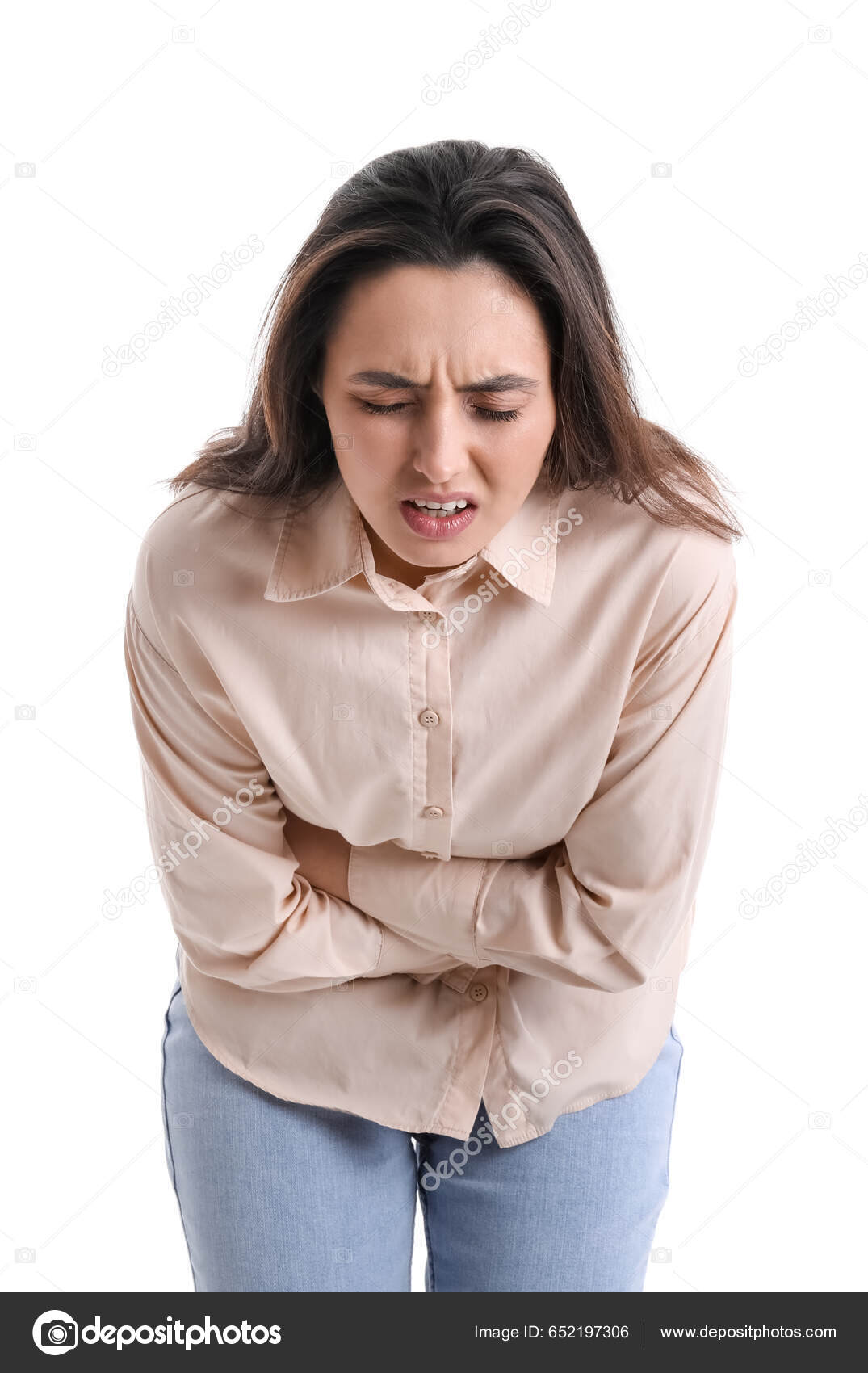 Young Woman Abdominal Pain White Background Stock Photo by ©serezniy ...
