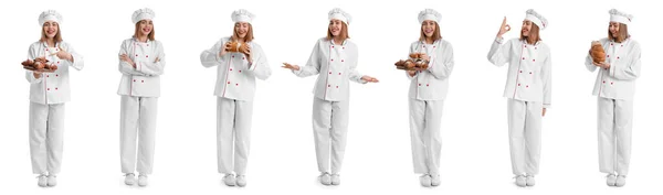Колаж Молодої Жінки Пекарні Білому Тлі — стокове фото
