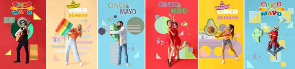 Collage Banderoller För Cinco Mayo Spanska För Femte Maj Färg — Stockfoto