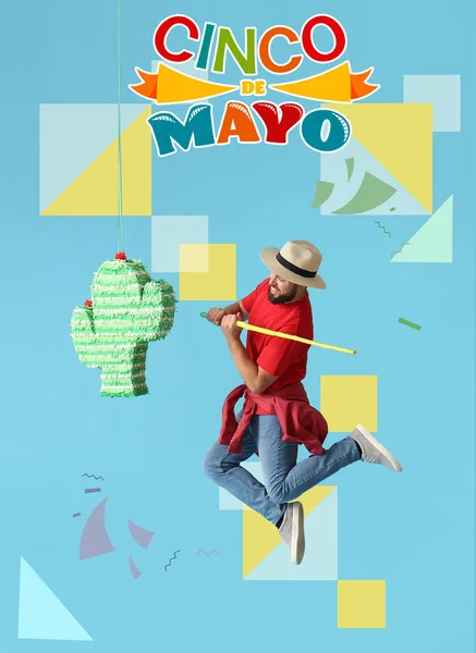 Banner Cinco Mayo Spagnolo Maggio Con Uomo Pinata — Foto Stock