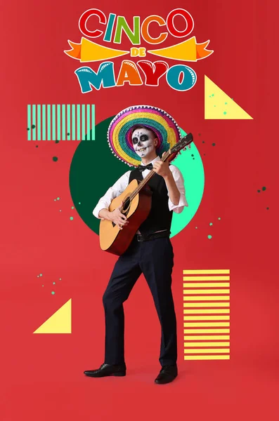 Banner Cinco Mayo Nak Spanyol Május Ére Gitáros Férfival — Stock Fotó