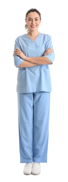 白い背景の女性医療アシスタント — ストック写真