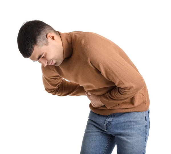 Young Man Appendicitis Isolated White — Stock Photo, Image