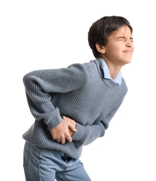 Little Boy Appendicitis Isolated White — Stock Photo, Image