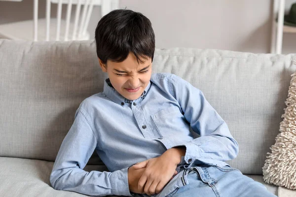 Little Boy Appendicitis Home — Stock Photo, Image