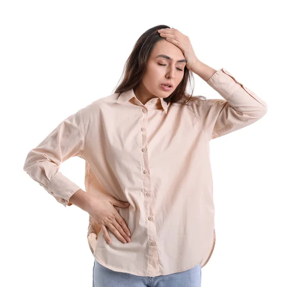 Young Woman Appendicitis White Background — Stock Photo, Image