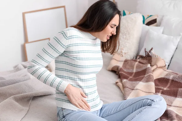 Young Woman Appendicitis Home — Stock Photo, Image