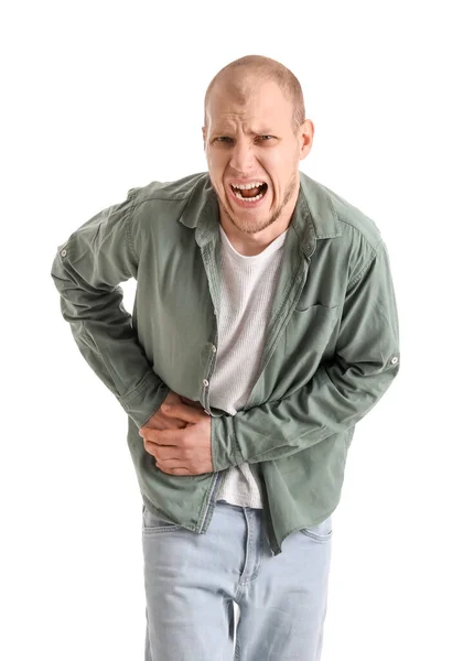 Young Man Appendicitis White Background — Stock Photo, Image