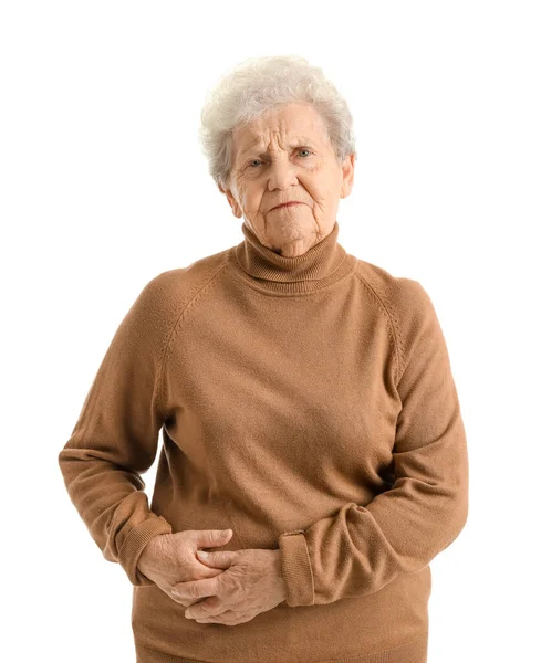 Старшая Женщина Аппендицитом Белом Фоне — стоковое фото
