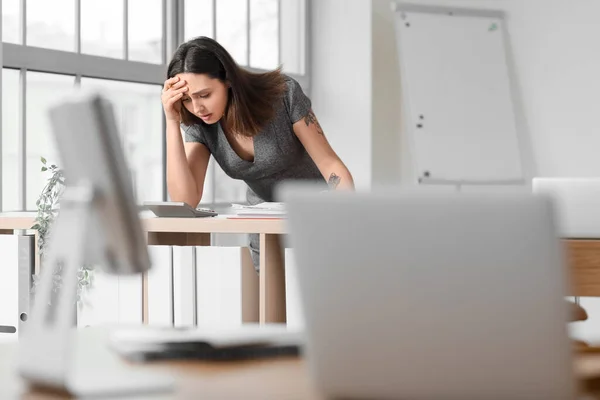 Stressed Female Accountant Working Office — Stock Photo, Image